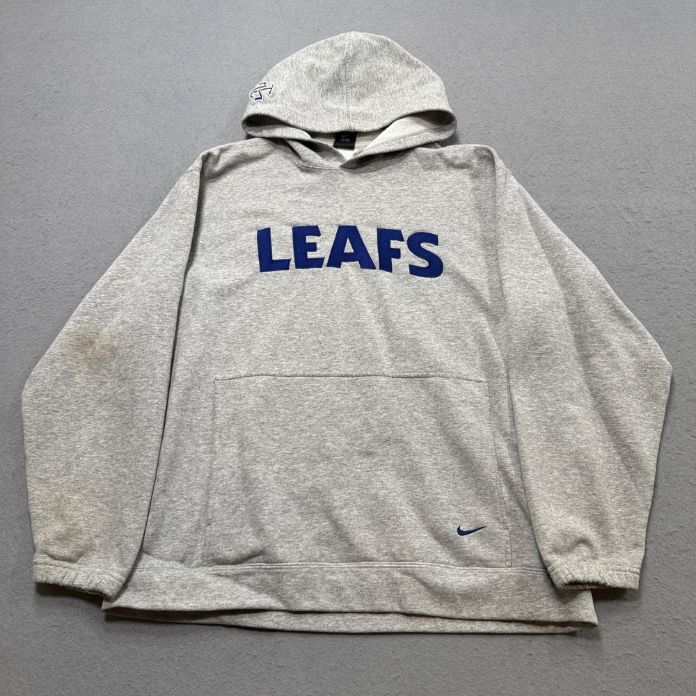Y2K Nike Toronto Maple Leafs Hoodie Men's Medium Gray Spellout Hockey Pullover